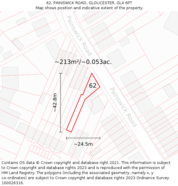 62, PAINSWICK ROAD, GLOUCESTER, GL4 6PT: Plot and title map