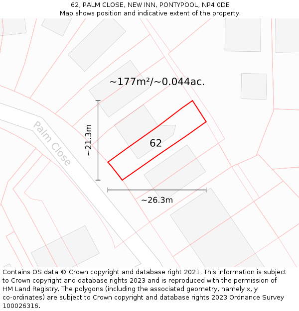 62, PALM CLOSE, NEW INN, PONTYPOOL, NP4 0DE: Plot and title map