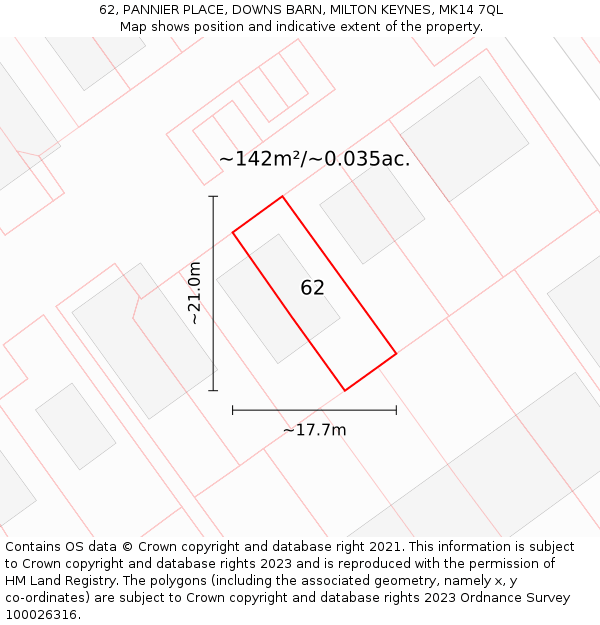 62, PANNIER PLACE, DOWNS BARN, MILTON KEYNES, MK14 7QL: Plot and title map