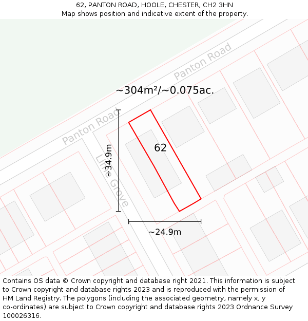 62, PANTON ROAD, HOOLE, CHESTER, CH2 3HN: Plot and title map