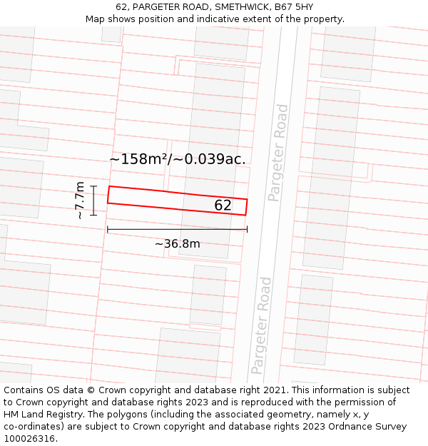 62, PARGETER ROAD, SMETHWICK, B67 5HY: Plot and title map