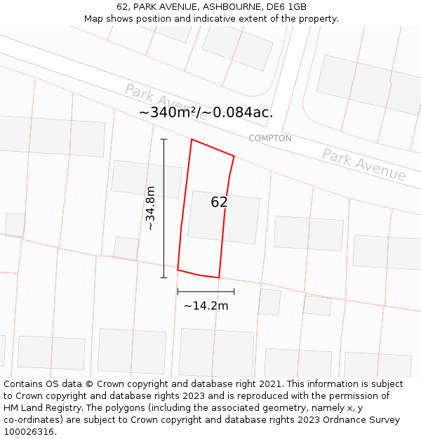 62, PARK AVENUE, ASHBOURNE, DE6 1GB: Plot and title map