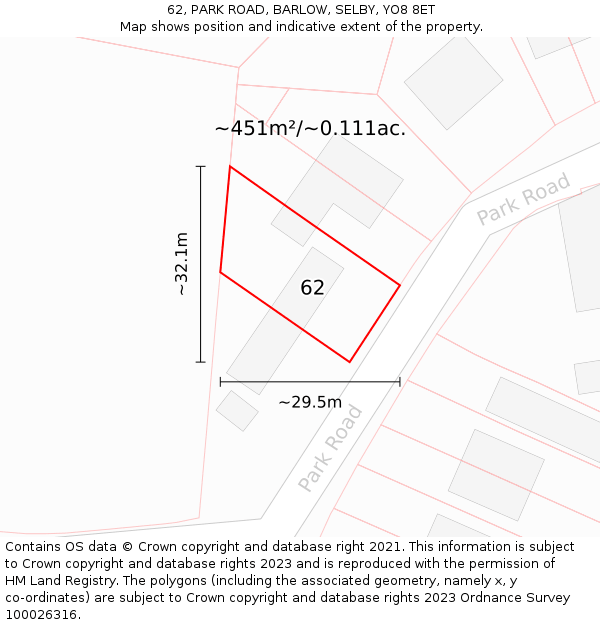 62, PARK ROAD, BARLOW, SELBY, YO8 8ET: Plot and title map