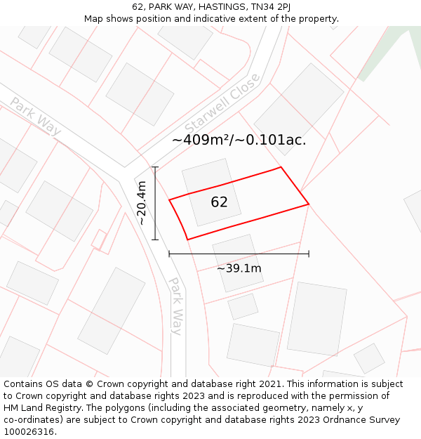 62, PARK WAY, HASTINGS, TN34 2PJ: Plot and title map