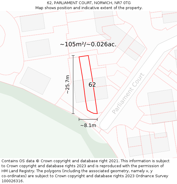 62, PARLIAMENT COURT, NORWICH, NR7 0TG: Plot and title map