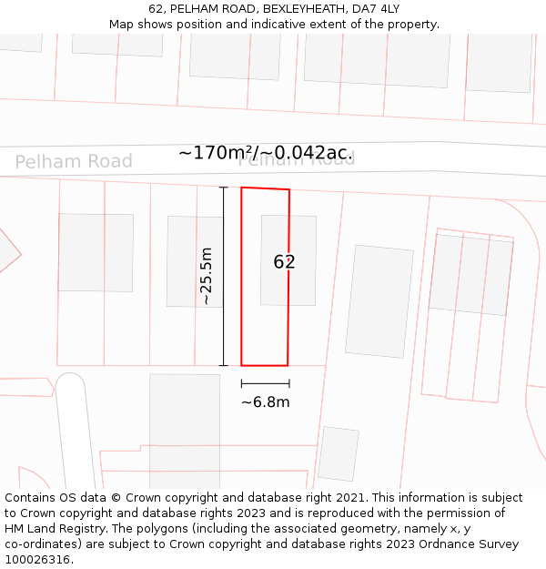 62, PELHAM ROAD, BEXLEYHEATH, DA7 4LY: Plot and title map
