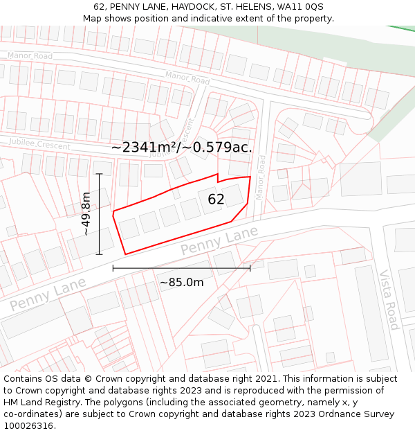 62, PENNY LANE, HAYDOCK, ST. HELENS, WA11 0QS: Plot and title map