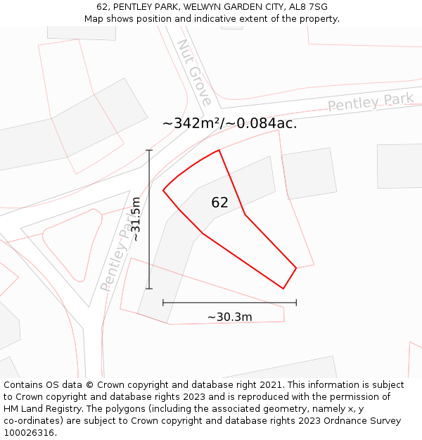 62, PENTLEY PARK, WELWYN GARDEN CITY, AL8 7SG: Plot and title map