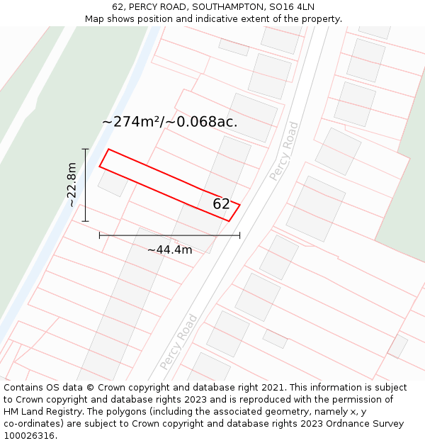 62, PERCY ROAD, SOUTHAMPTON, SO16 4LN: Plot and title map