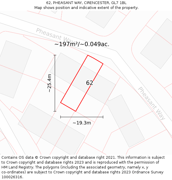 62, PHEASANT WAY, CIRENCESTER, GL7 1BL: Plot and title map