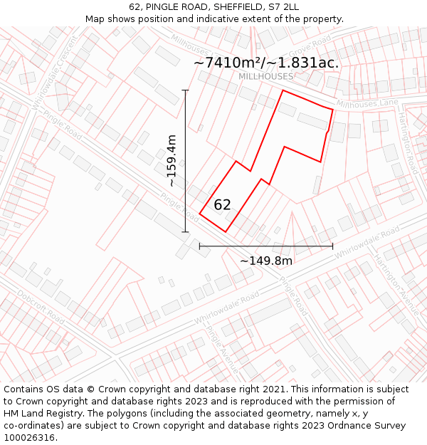 62, PINGLE ROAD, SHEFFIELD, S7 2LL: Plot and title map