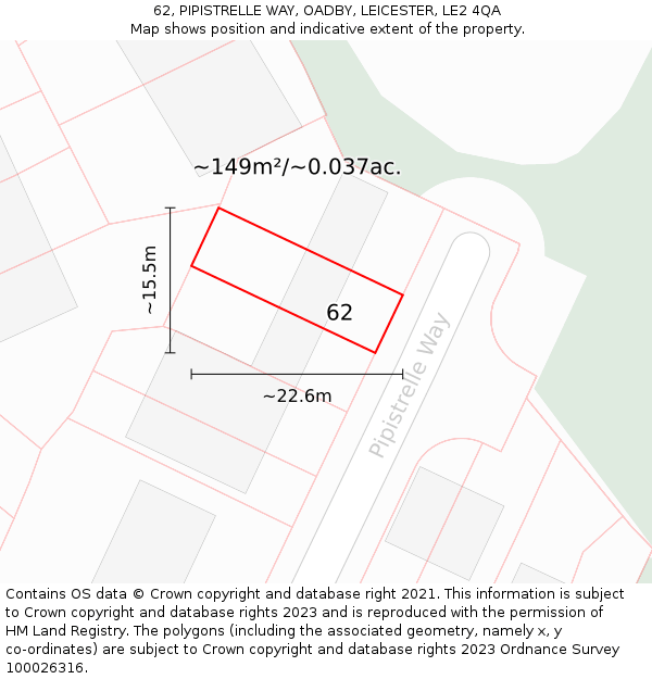 62, PIPISTRELLE WAY, OADBY, LEICESTER, LE2 4QA: Plot and title map