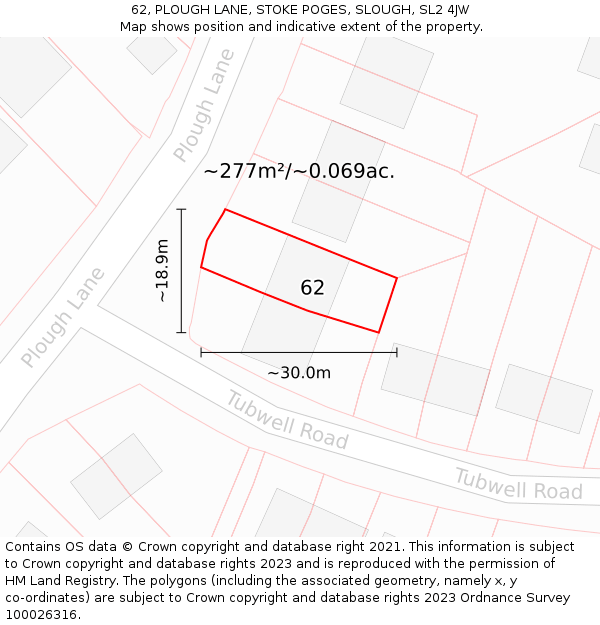 62, PLOUGH LANE, STOKE POGES, SLOUGH, SL2 4JW: Plot and title map