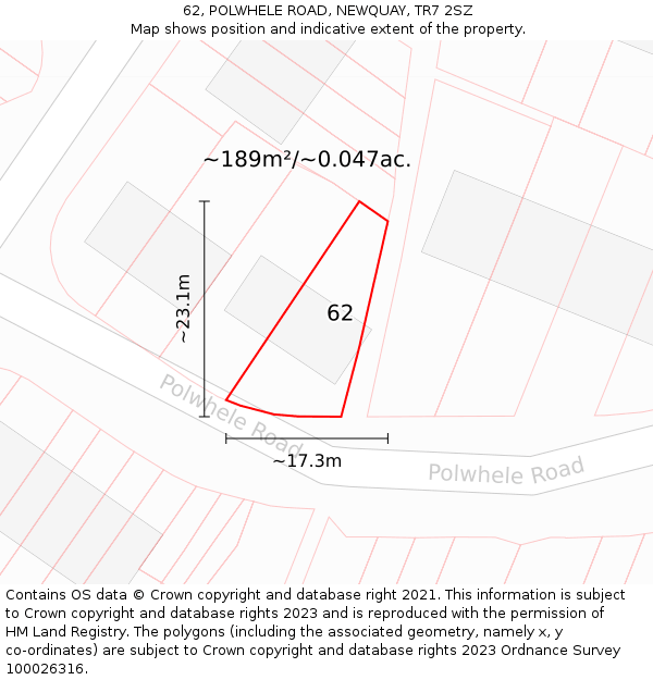 62, POLWHELE ROAD, NEWQUAY, TR7 2SZ: Plot and title map