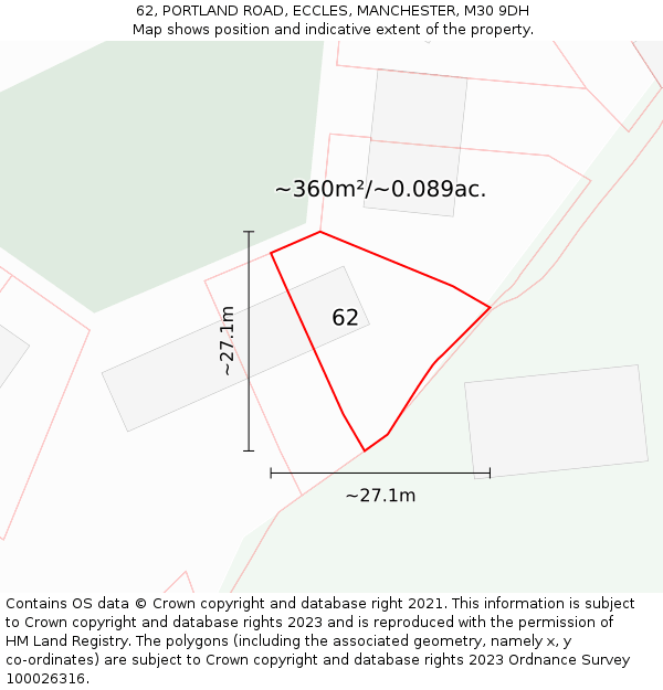 62, PORTLAND ROAD, ECCLES, MANCHESTER, M30 9DH: Plot and title map