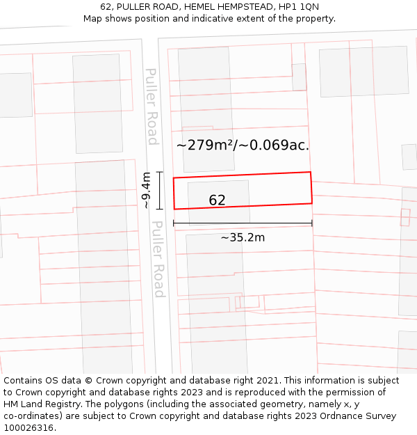 62, PULLER ROAD, HEMEL HEMPSTEAD, HP1 1QN: Plot and title map