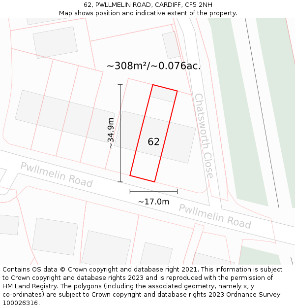 62, PWLLMELIN ROAD, CARDIFF, CF5 2NH: Plot and title map