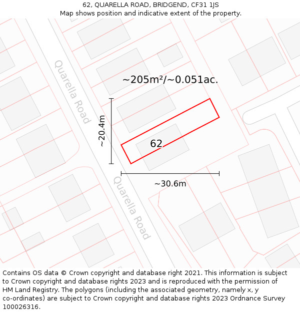 62, QUARELLA ROAD, BRIDGEND, CF31 1JS: Plot and title map