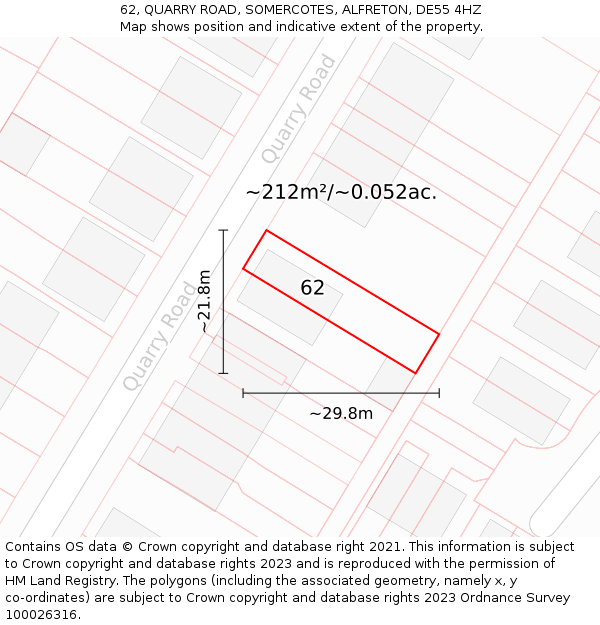 62, QUARRY ROAD, SOMERCOTES, ALFRETON, DE55 4HZ: Plot and title map