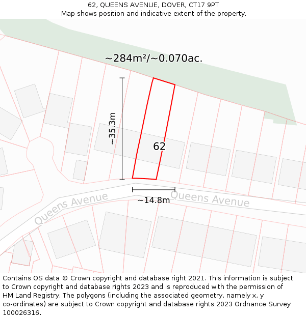 62, QUEENS AVENUE, DOVER, CT17 9PT: Plot and title map