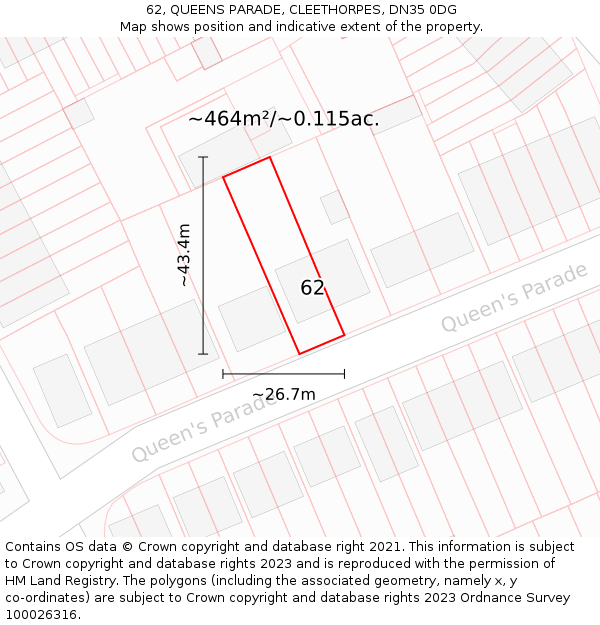 62, QUEENS PARADE, CLEETHORPES, DN35 0DG: Plot and title map