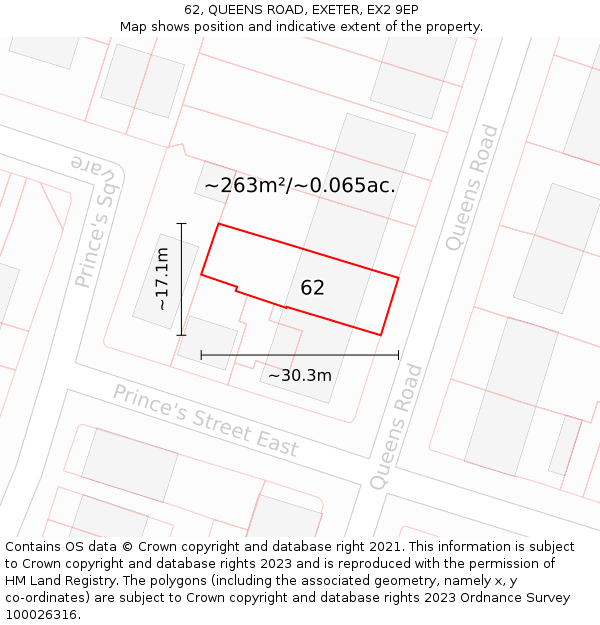 62, QUEENS ROAD, EXETER, EX2 9EP: Plot and title map