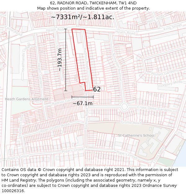 62, RADNOR ROAD, TWICKENHAM, TW1 4ND: Plot and title map
