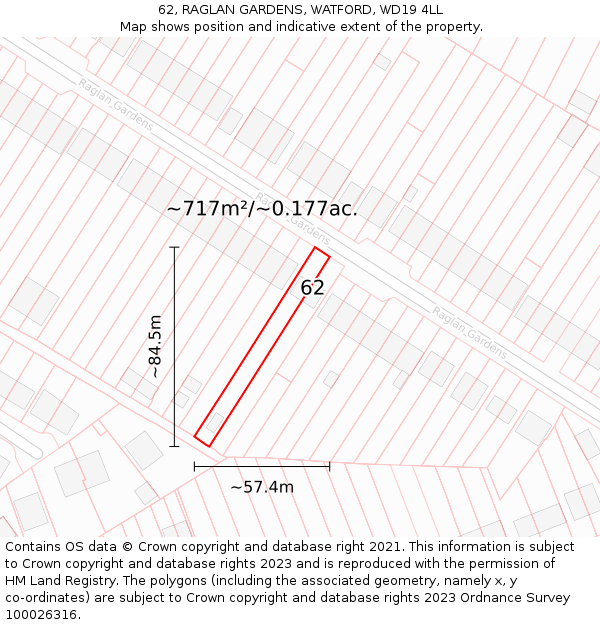 62, RAGLAN GARDENS, WATFORD, WD19 4LL: Plot and title map
