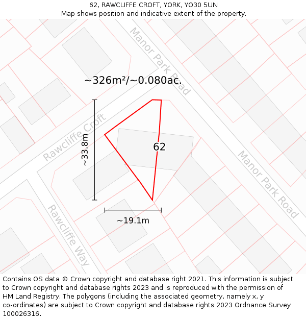 62, RAWCLIFFE CROFT, YORK, YO30 5UN: Plot and title map