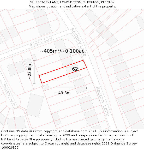 62, RECTORY LANE, LONG DITTON, SURBITON, KT6 5HW: Plot and title map