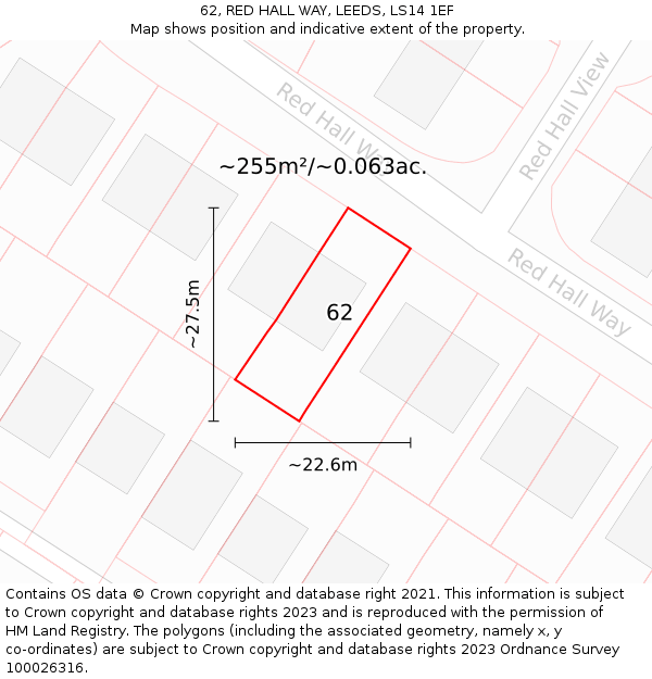 62, RED HALL WAY, LEEDS, LS14 1EF: Plot and title map