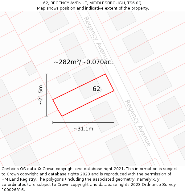 62, REGENCY AVENUE, MIDDLESBROUGH, TS6 0QJ: Plot and title map