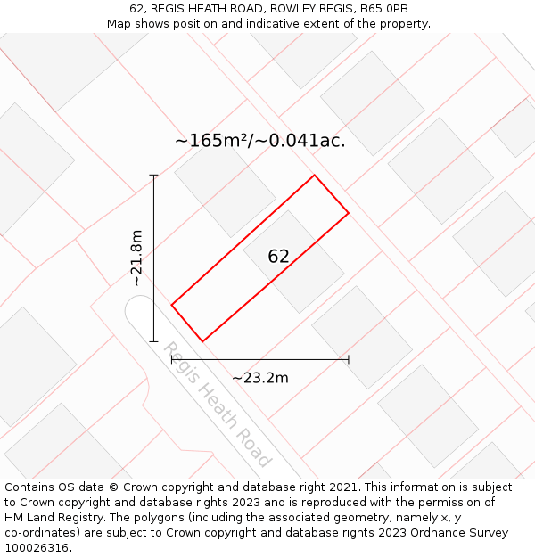 62, REGIS HEATH ROAD, ROWLEY REGIS, B65 0PB: Plot and title map