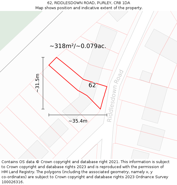 62, RIDDLESDOWN ROAD, PURLEY, CR8 1DA: Plot and title map