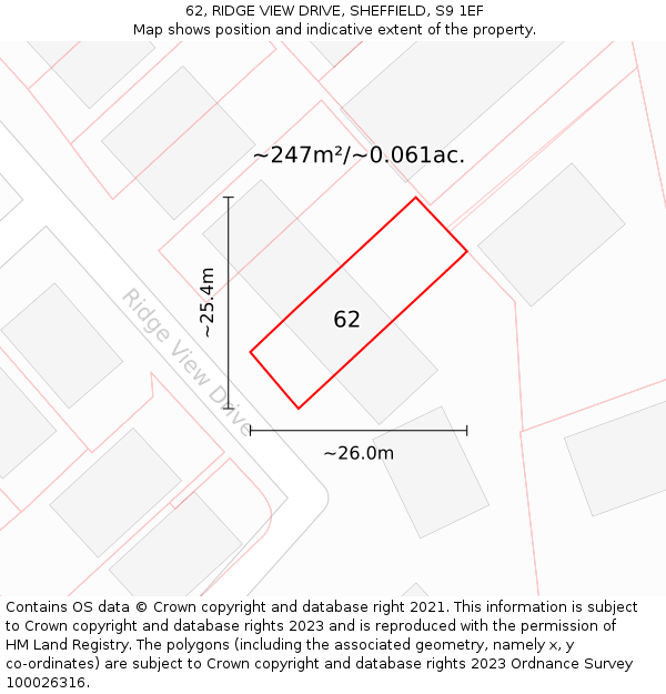 62, RIDGE VIEW DRIVE, SHEFFIELD, S9 1EF: Plot and title map