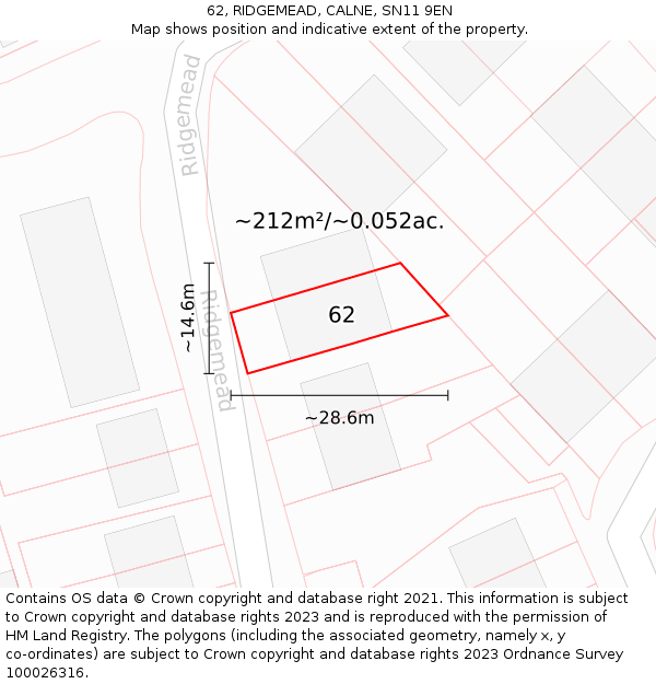 62, RIDGEMEAD, CALNE, SN11 9EN: Plot and title map