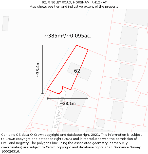 62, RINGLEY ROAD, HORSHAM, RH12 4AT: Plot and title map