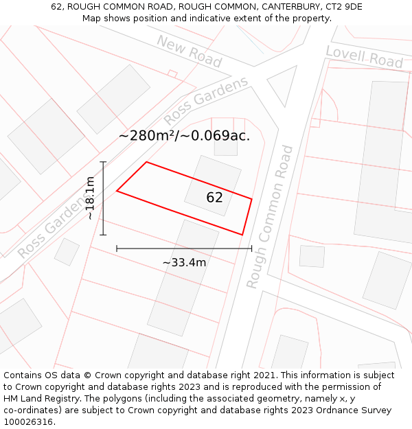 62, ROUGH COMMON ROAD, ROUGH COMMON, CANTERBURY, CT2 9DE: Plot and title map