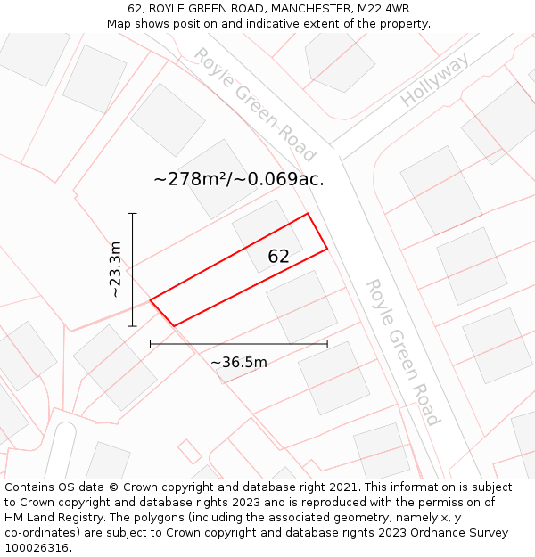 62, ROYLE GREEN ROAD, MANCHESTER, M22 4WR: Plot and title map