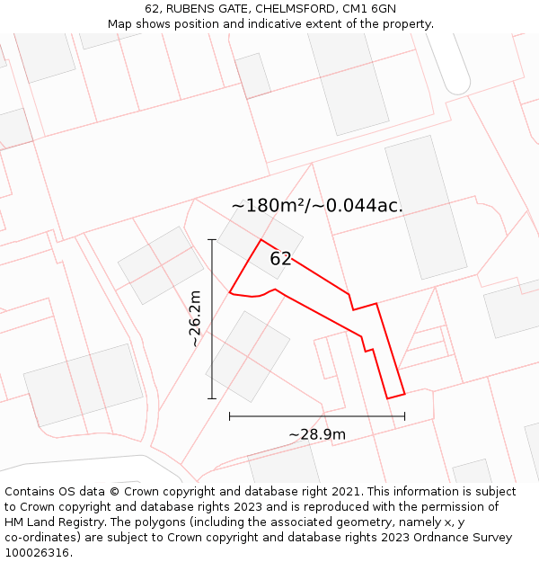 62, RUBENS GATE, CHELMSFORD, CM1 6GN: Plot and title map