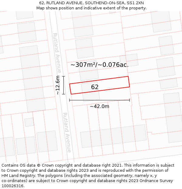 62, RUTLAND AVENUE, SOUTHEND-ON-SEA, SS1 2XN: Plot and title map