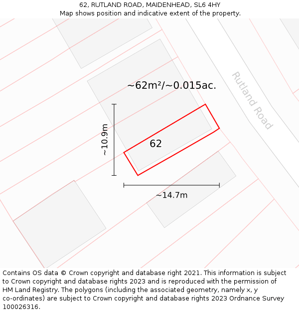 62, RUTLAND ROAD, MAIDENHEAD, SL6 4HY: Plot and title map