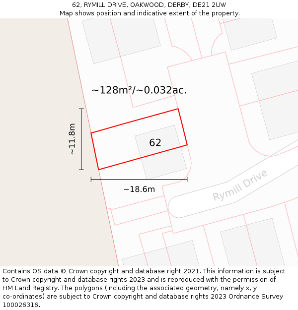 62, RYMILL DRIVE, OAKWOOD, DERBY, DE21 2UW: Plot and title map