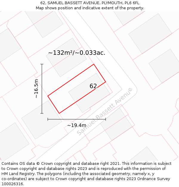 62, SAMUEL BASSETT AVENUE, PLYMOUTH, PL6 6FL: Plot and title map