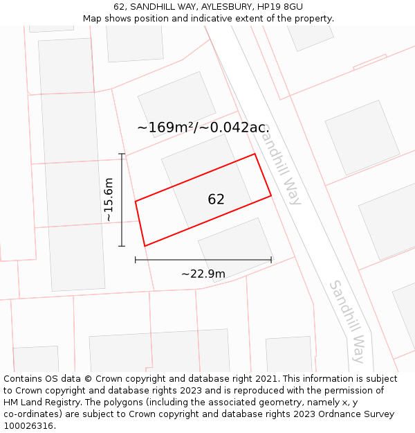 62, SANDHILL WAY, AYLESBURY, HP19 8GU: Plot and title map
