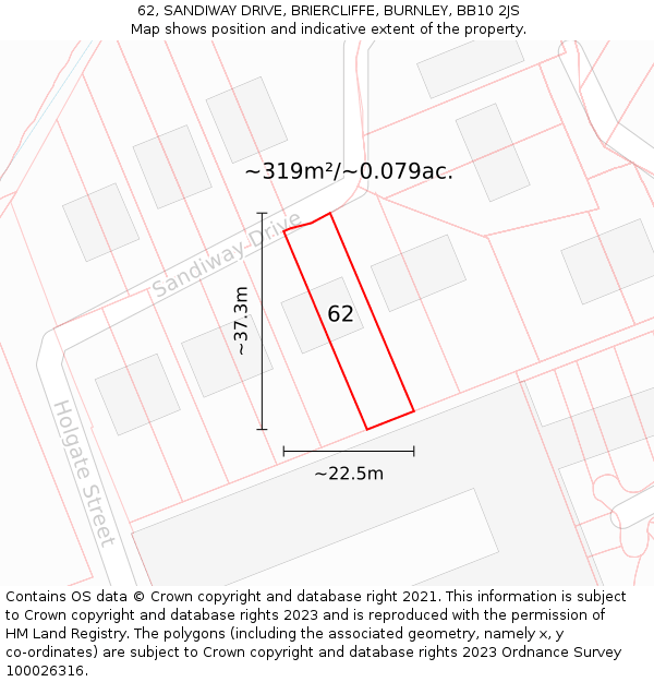 62, SANDIWAY DRIVE, BRIERCLIFFE, BURNLEY, BB10 2JS: Plot and title map
