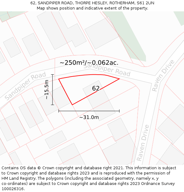 62, SANDPIPER ROAD, THORPE HESLEY, ROTHERHAM, S61 2UN: Plot and title map