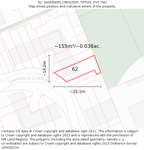 62, SANNDERS CRESCENT, TIPTON, DY4 7NU: Plot and title map