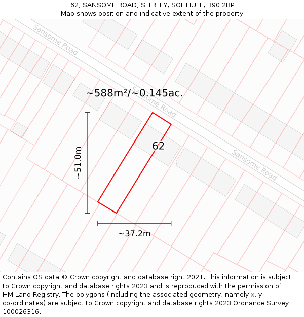 62, SANSOME ROAD, SHIRLEY, SOLIHULL, B90 2BP: Plot and title map