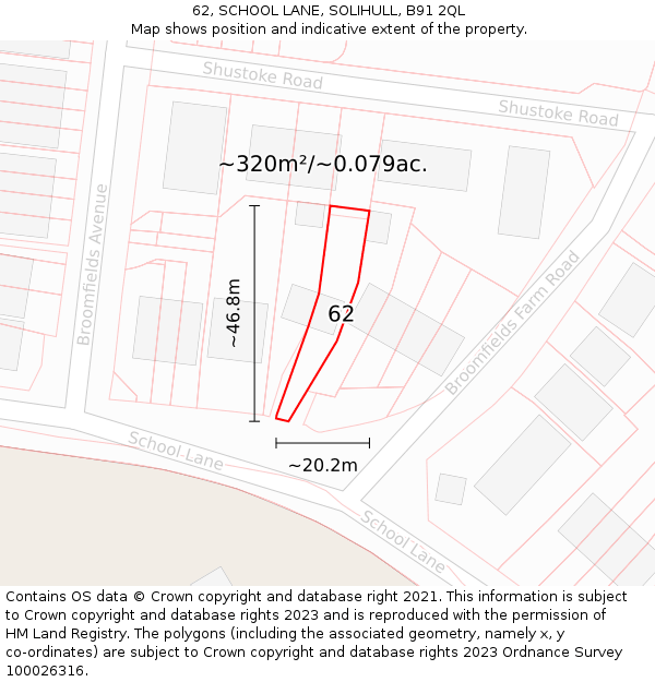 62, SCHOOL LANE, SOLIHULL, B91 2QL: Plot and title map